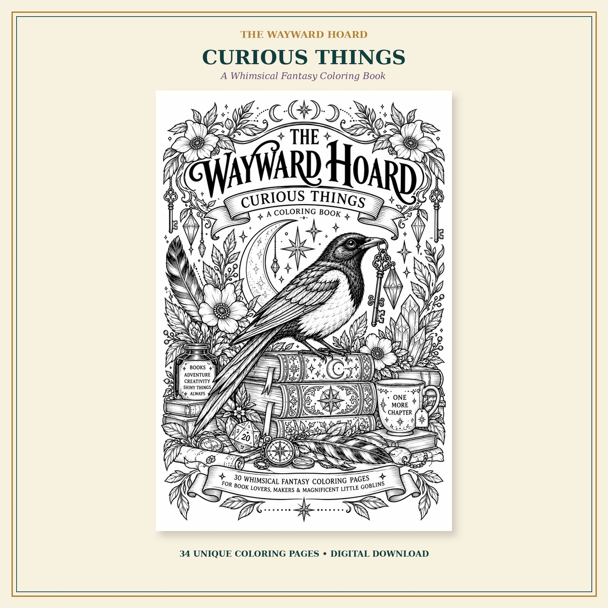 Curious Things | The Wayward Hoard 34-Page Printable Fantasy Coloring Book