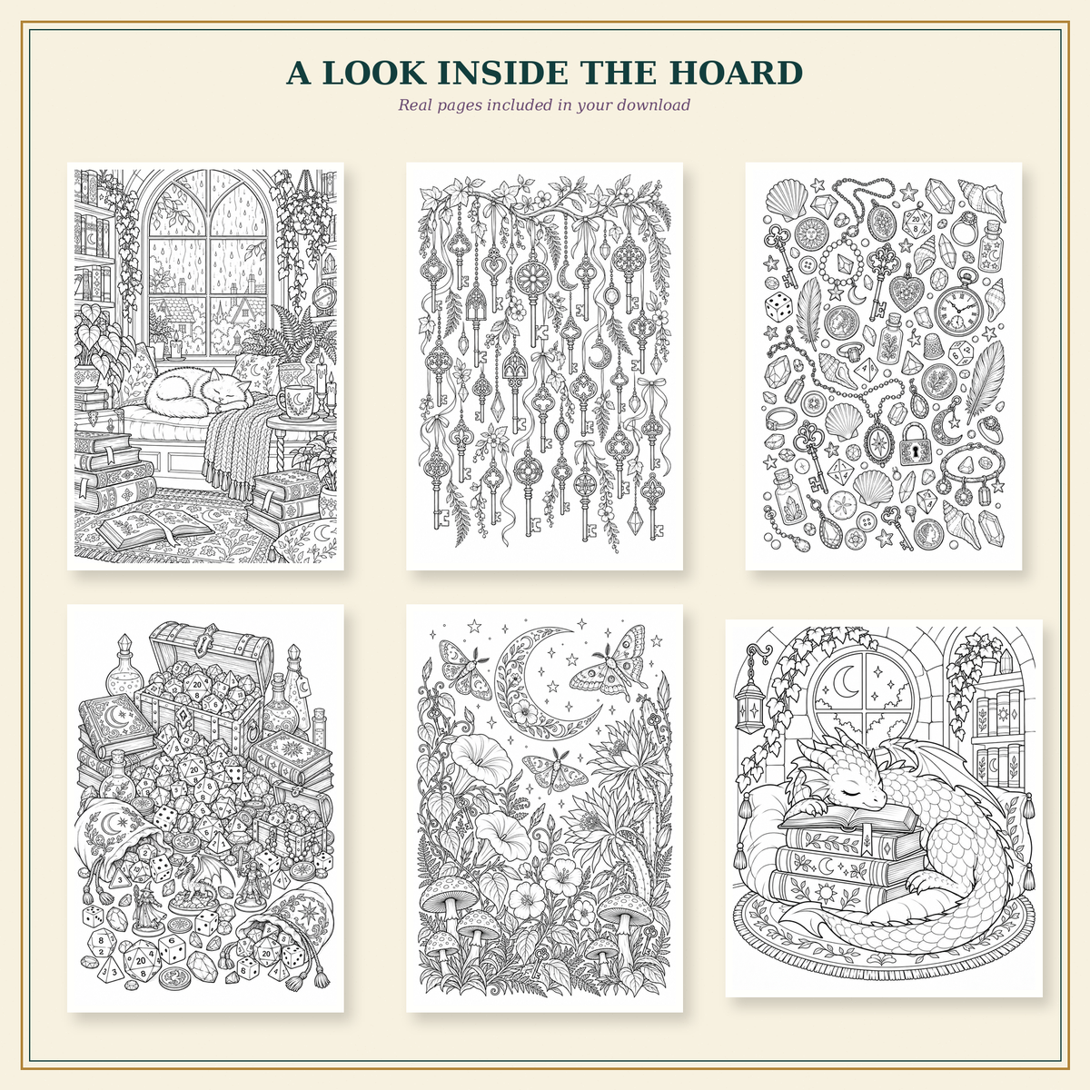 Curious Things | The Wayward Hoard 34-Page Printable Fantasy Coloring Book