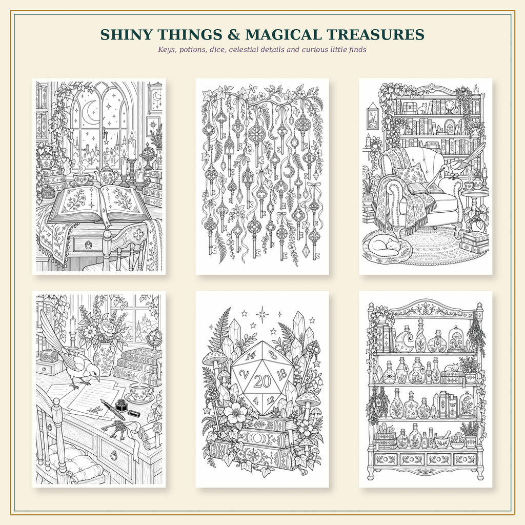 Curious Things | The Wayward Hoard 34-Page Printable Fantasy Coloring Book