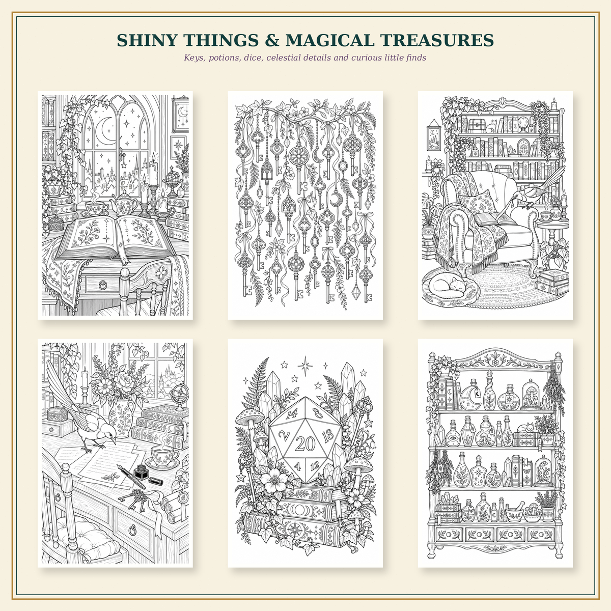 Curious Things | The Wayward Hoard 34-Page Printable Fantasy Coloring Book