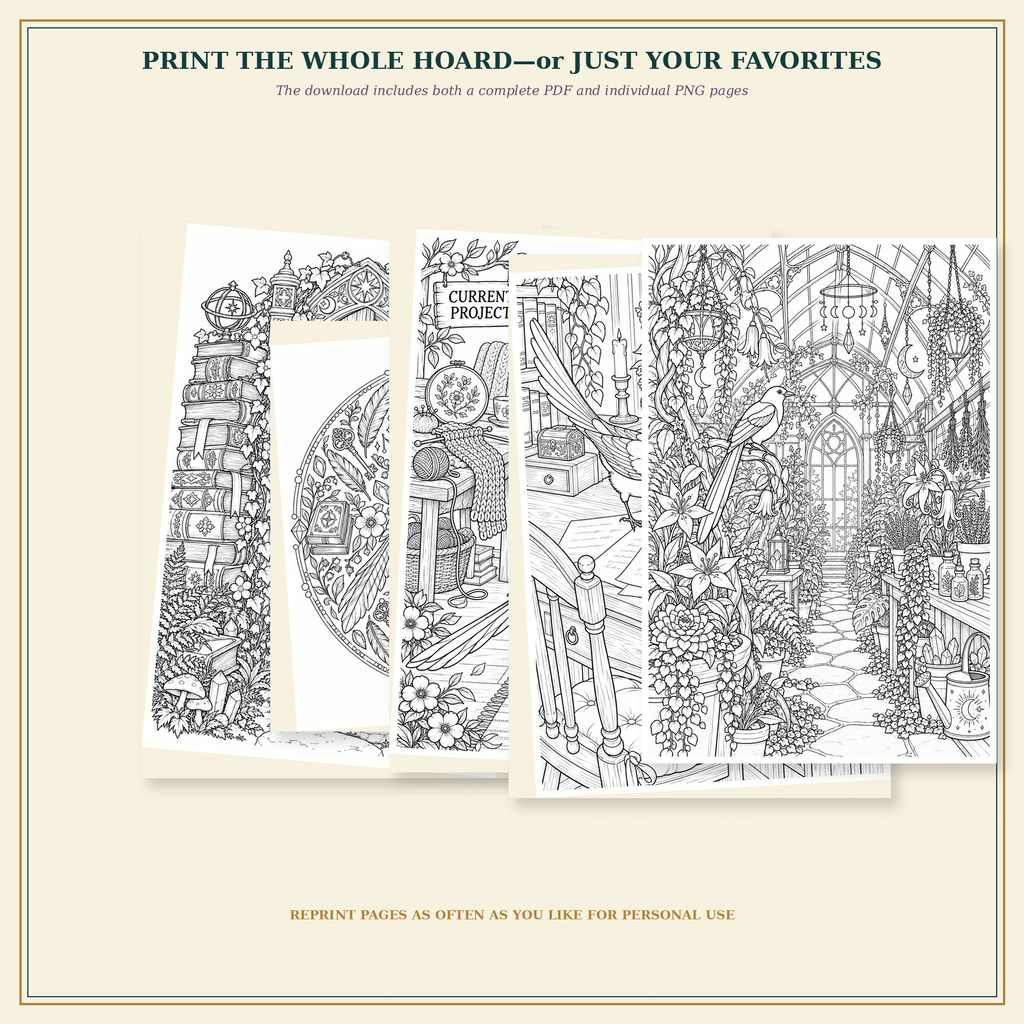 Curious Things | The Wayward Hoard 34-Page Printable Fantasy Coloring Book
