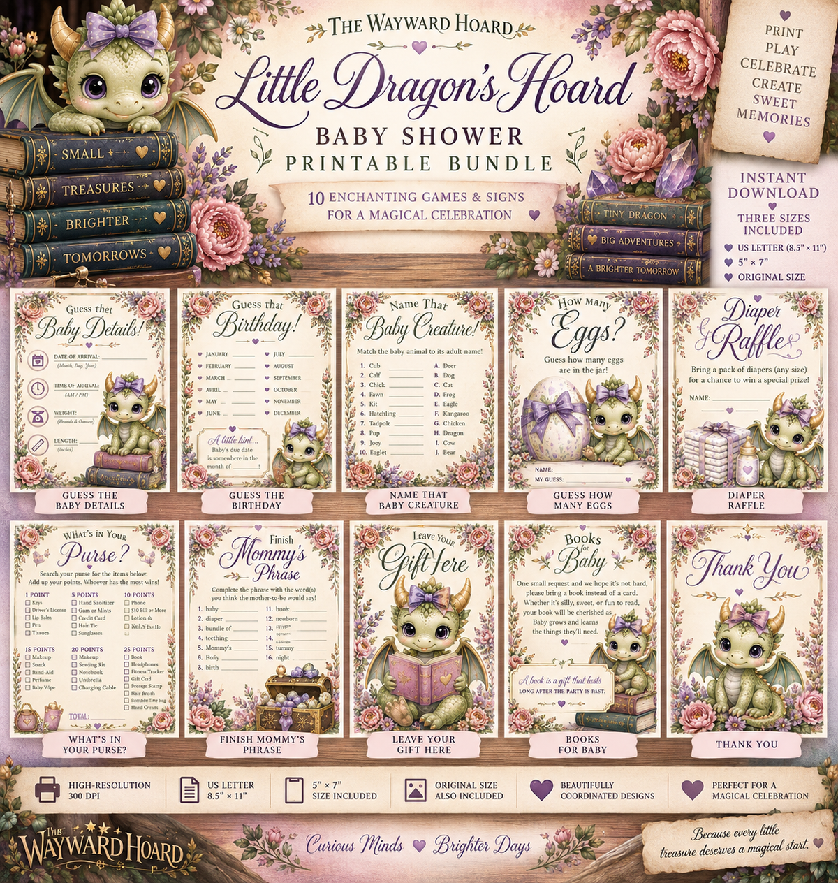 Little Dragon’s Hoard | 10-Piece Dragon Baby Shower Games & Printable Bundle